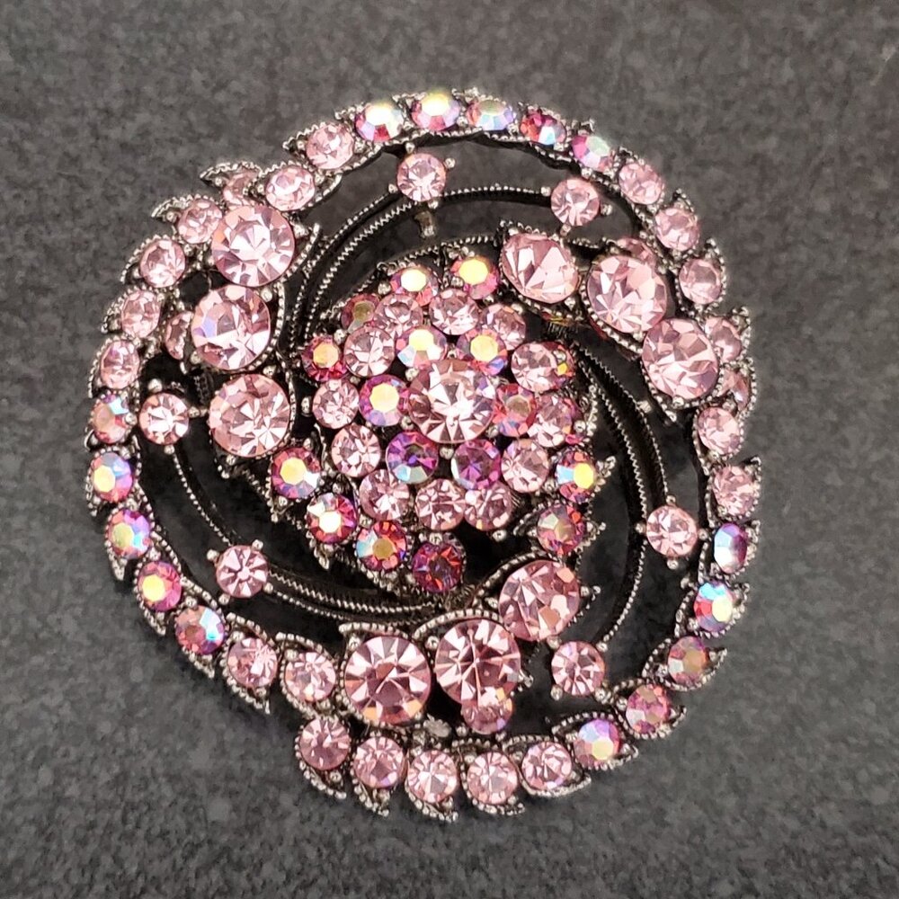 Vintage Unsigned Pink Rhinestone Spiral Pin/Brooch